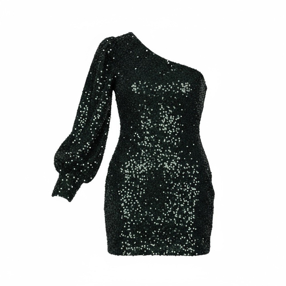 GB Green Sequin One Shoulder Dress XL Long Sleeve Bodycon Party Cocktail Holiday