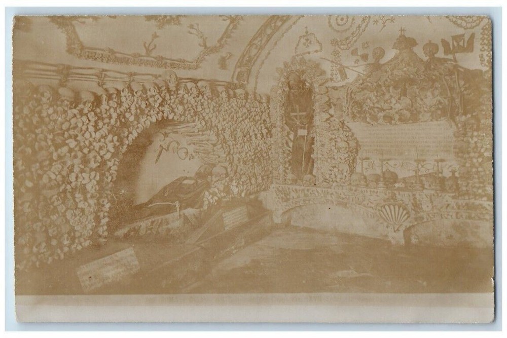 c1900 Capuchin Bone Crypt Death Skulls Monks Rome Italy RPPC Photo Postcard