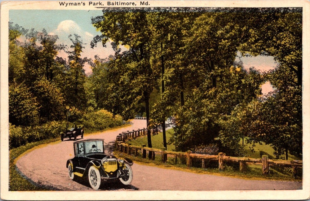 Automobiles in Wyman's Park, Baltimore MD Vintage Postcard B11