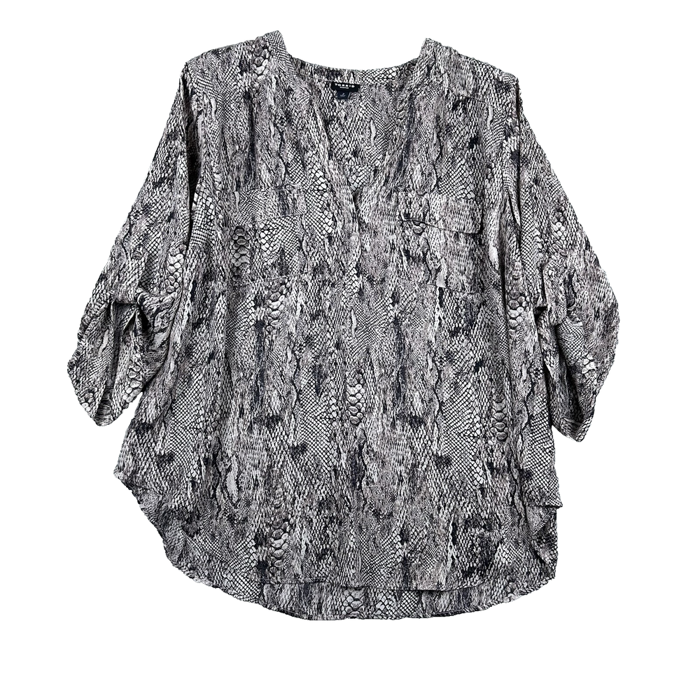 Torrid Women’s 2X Neutral Snakeskin Print Blouse Harper Tab Sleeve Boho Chic