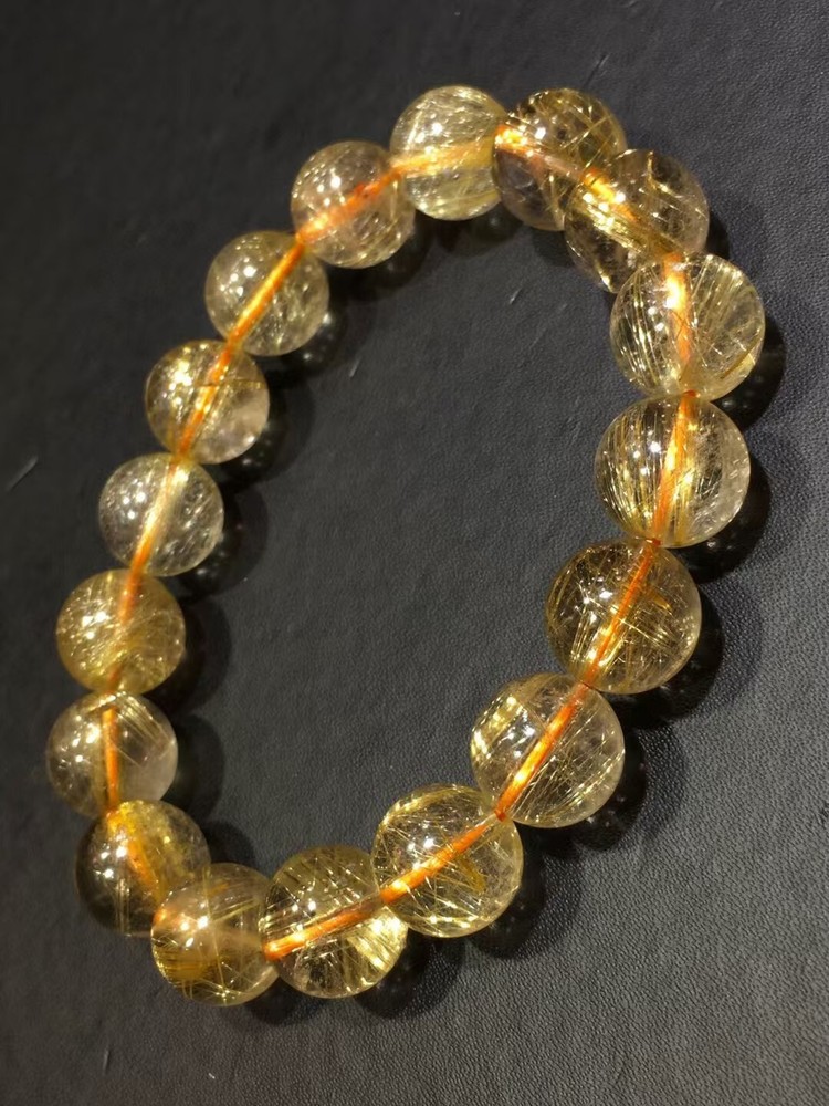 AA+Natural gold Hair Rutilated Quartz Crystal Round Beads Bracelet Healing 11mm