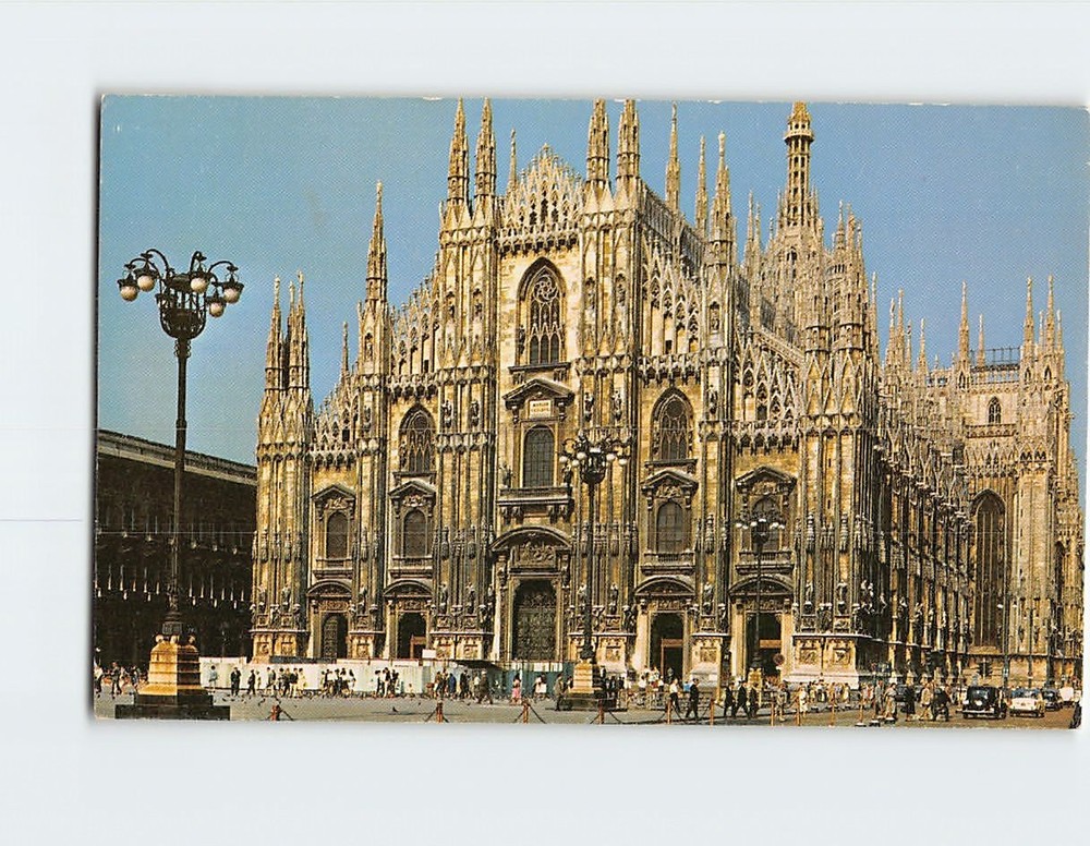 Postcard The Cathedral from across the PIazza del Duomo Milan Italy