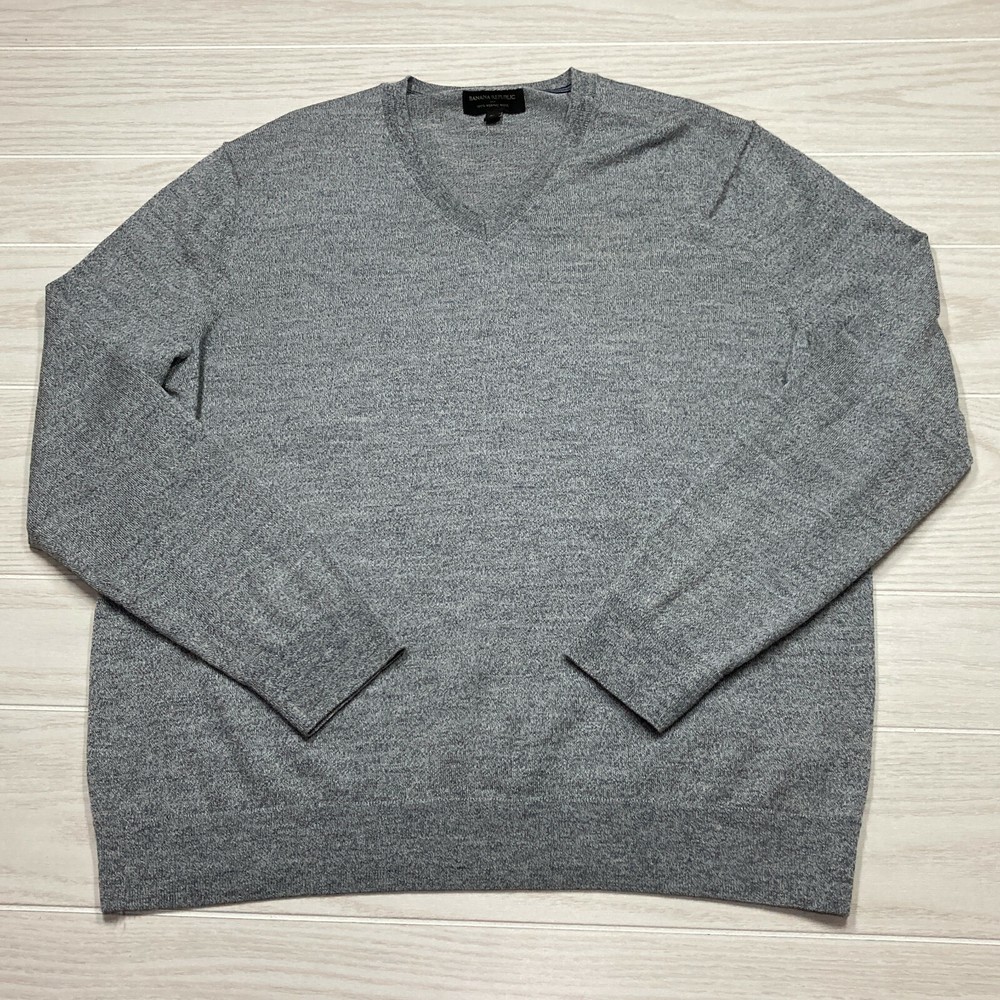 Banana Republic Men's 100% Merino Wool V-Neck Pullover Sweater Gray Size XL
