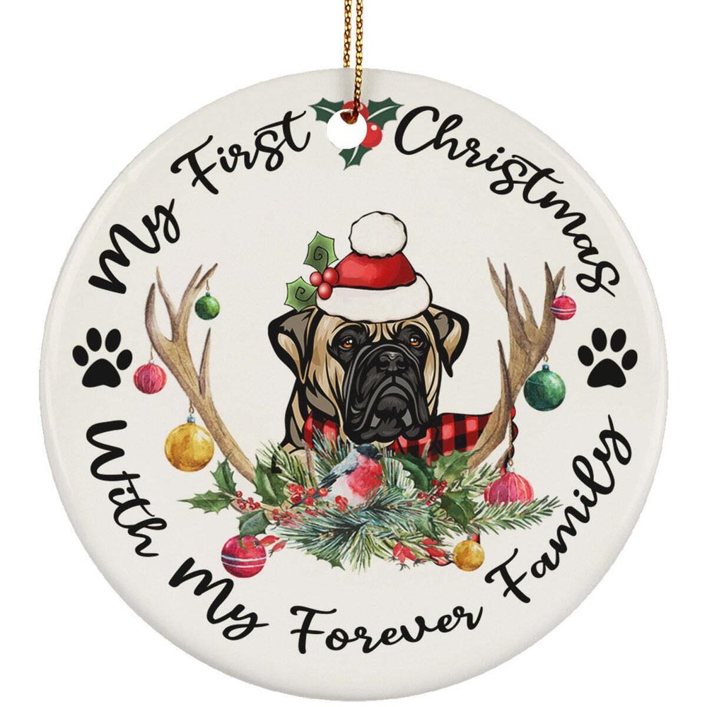 My First Christmas Bullmastiff Dog With Deer Anlters Ornament Gift Decor Hanging