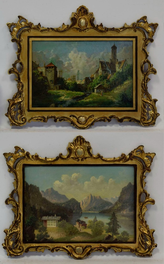 Ca 1900  Antique paintings (set of 2), landscapes, oil paintings.