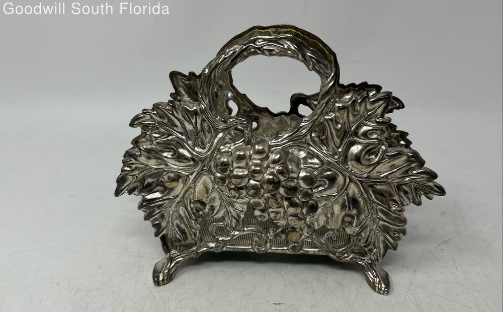 Vintage Godinger Silver-Tone Grapes Engraved Four Footed Napkin Holder