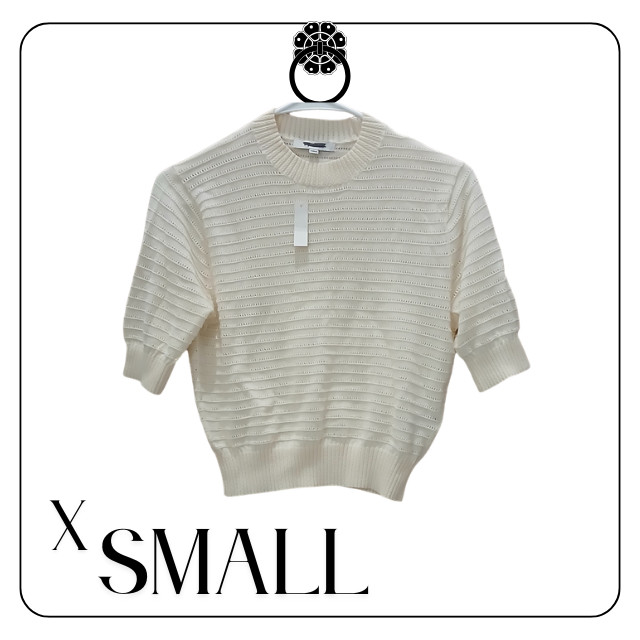 Madewell Sweater Women XS Ivory Cropped Open Knit Short Sleeve Cotton Pullover