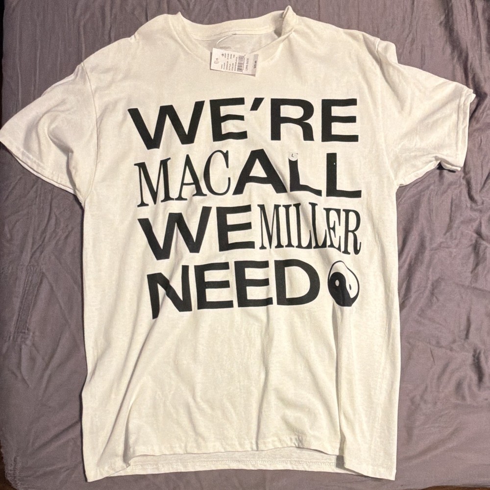 Mac Miller Men's Graphic Print T-Shirt White/Black Size L Crew Neck Short Sleeve