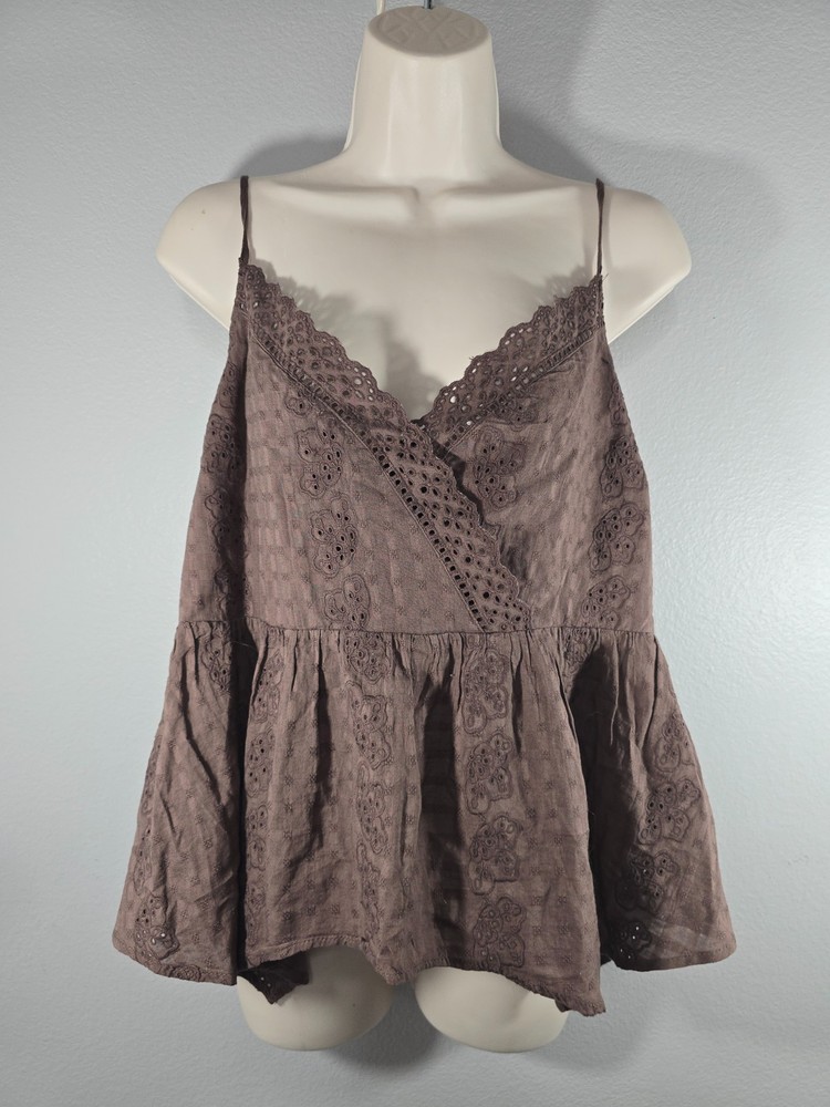 American Eagle Cami Top Women Sz XL Brown Babydoll Lace Coquette Forest Fairy BJ