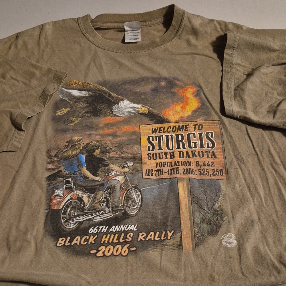 y2k vintage Gildan Ultra Cotton Sturgis 2006 Brown Graphic Men's T-Shirt 2XL