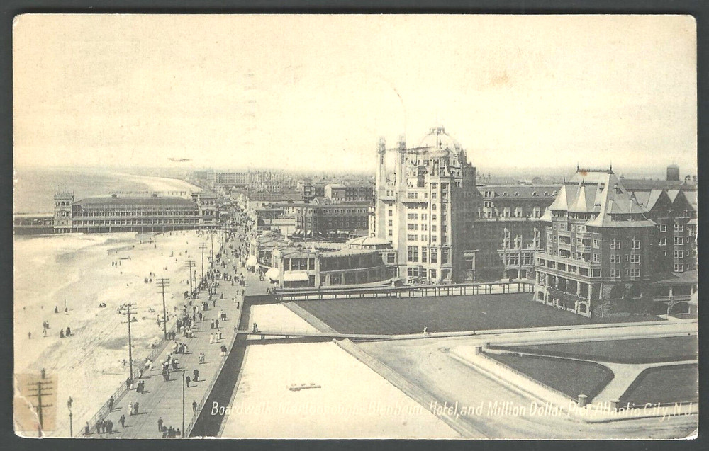 ATLANTIC CITY NJ Boardwalk,Marlborough-Blenheim Hotel 1909 Harper Smith Postcard