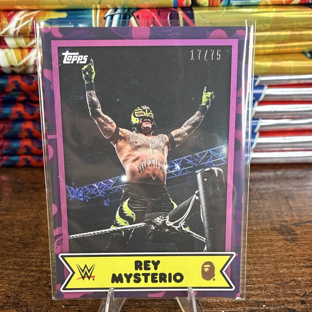 Topps 2025 WWE x BAPE Rey Mysterio #11 Purple Camo Parallel 17/75
