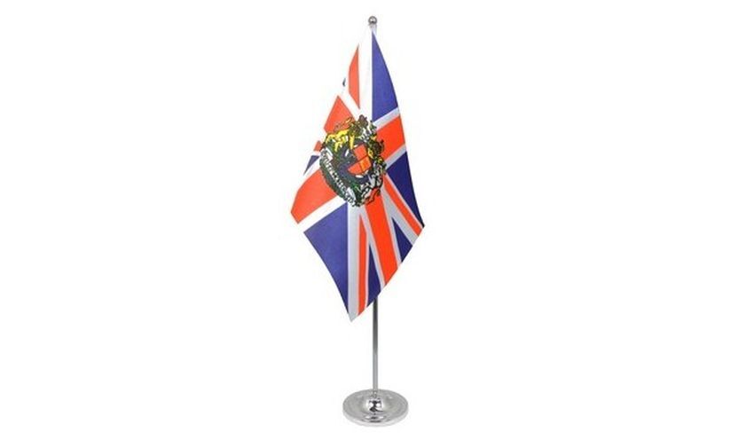 UNITED KINGDON COAT OF ARMS PRESTIGE TABLE FLAG 6'' x 9'' Satin - UK - BRITISH -