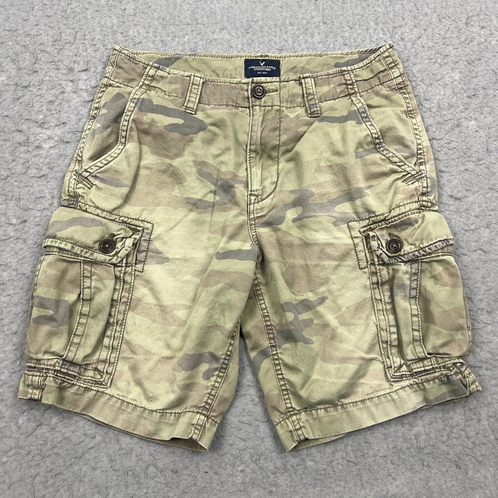 American Eagle Camo Cargo Shorts Men's 32 Multi Canvas Military Loose Skater 10