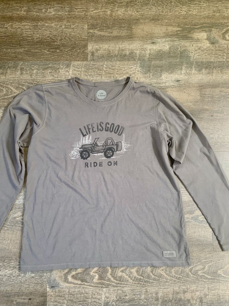 Life Is Good Women's Long Sleeve T-Shirt Size XL, Gray/Taupe