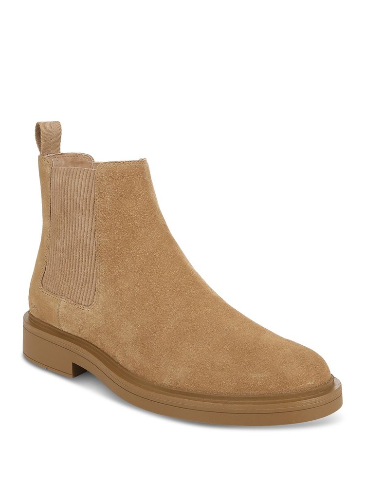 Vince Men's Beige Leather Chelsea Boot with Block Heel and Pull Tab Size 13 M