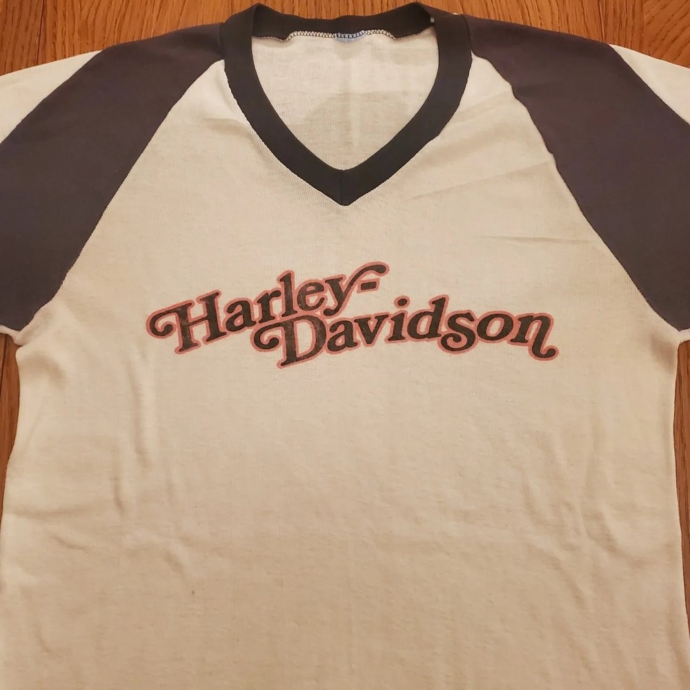 Vintage Harley Davidson Shirt Logo Motorcycle The Knits V Neck Bike 70s 80s L M