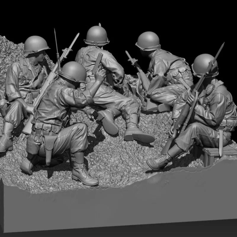 1/35 US Soldiers Action with Base RESIN FIGURE MODEL KIT Unassembled Unpainted