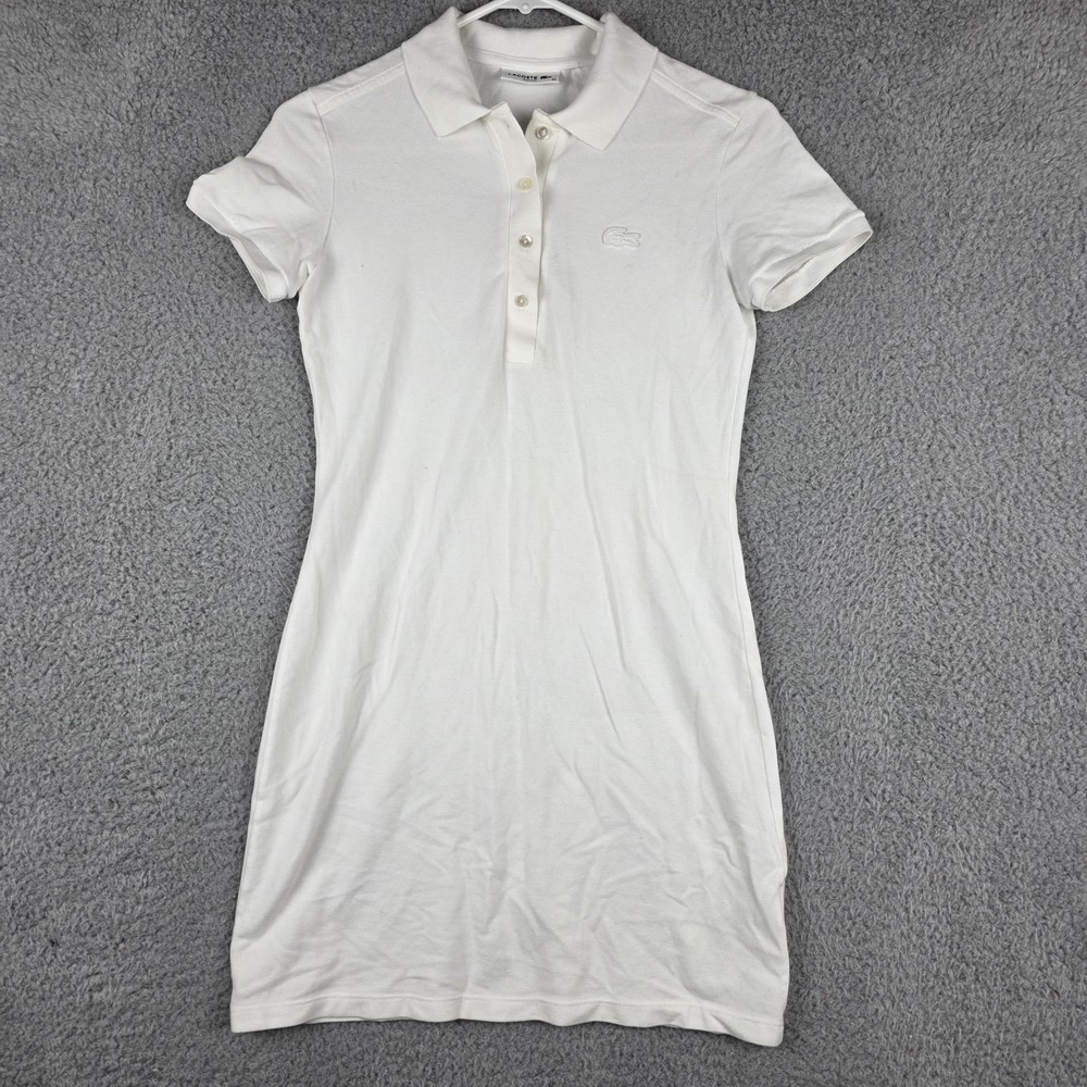 Vintage Lacoste Dress Womens White Slim Fit Polo Shirt Bodycon Above Knee Dress