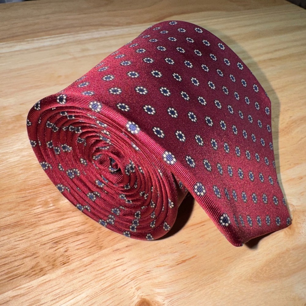 Liberty Of London Tie Necktie Silk England Burgundy White Blue Daisies Vintage