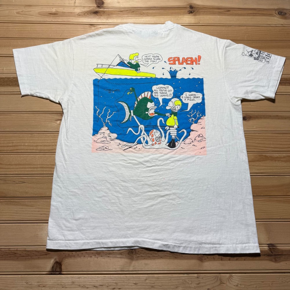Vintage 1988 Bad Bass Fishing Funny Cartoon Sport Toons Graphic T-Shirt USA - XL