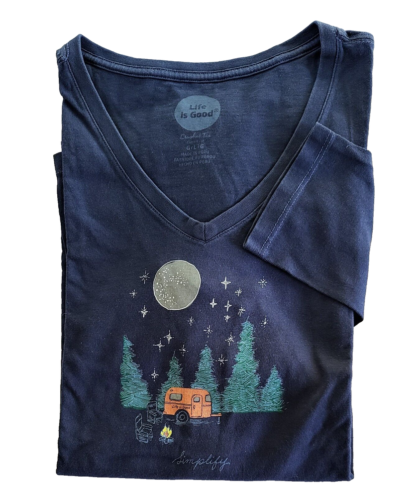 Life Is Good LS Shirt Crusher Vee SIMPLIFY CAMPER Moon Star RV Chest44 Womens L
