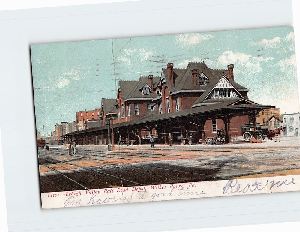 Postcard Lehigh Valley Rail Road Depot Wilkes Barre Pennsylvania USA