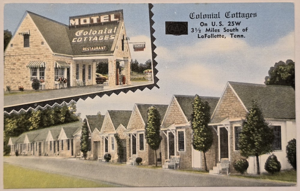 Motel Colonial Cottages Restaurant LaFollette TN Vintage Postcard