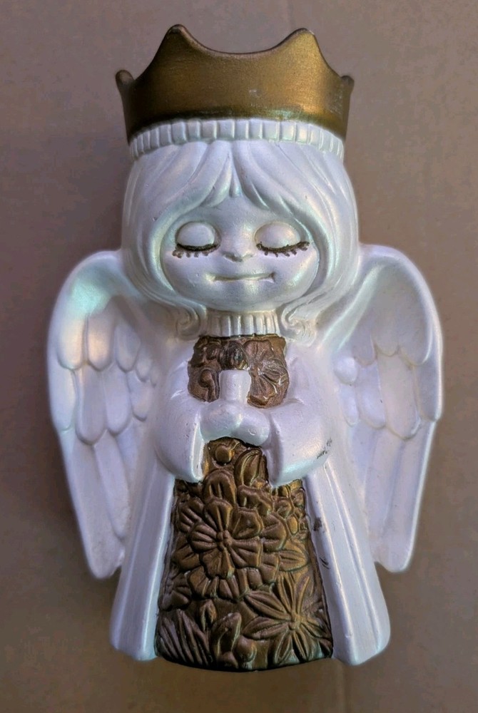 Vintage Atlantic Mold Iridescent Crowned Angel Taper Candle Holder Figurine