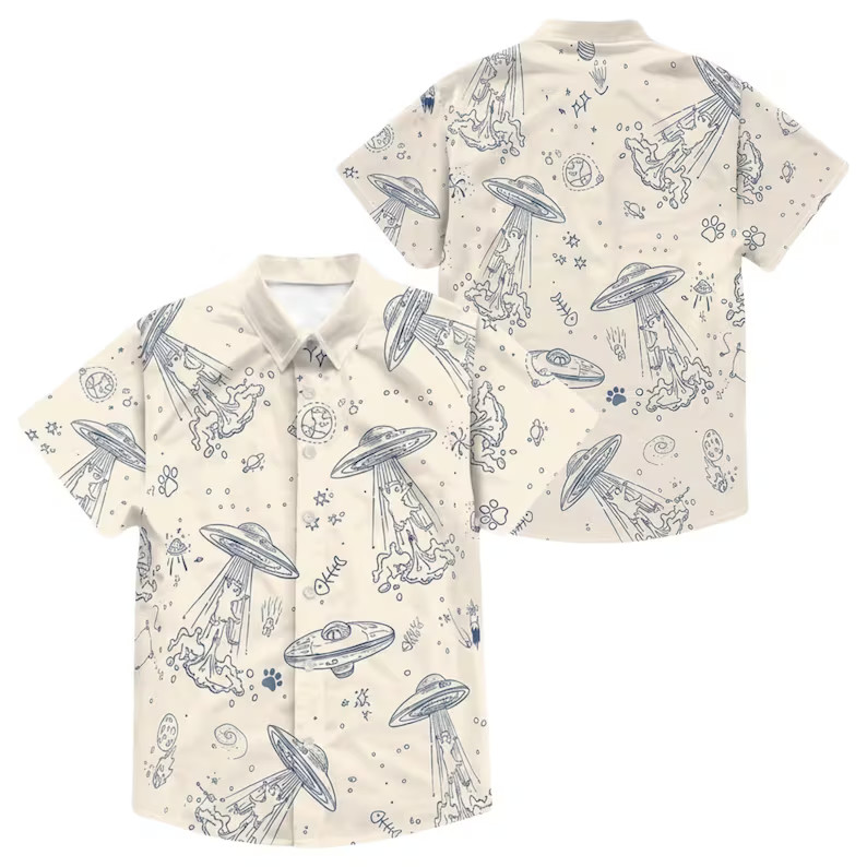 Funny Cat UFO Alien Hawaiian Shirt Men's Women's Space Aloha