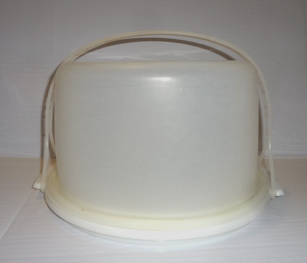 Vintage Tupperware White Sheer Clear Cake Carrier 683-1 684-1 With Handle (Burn)