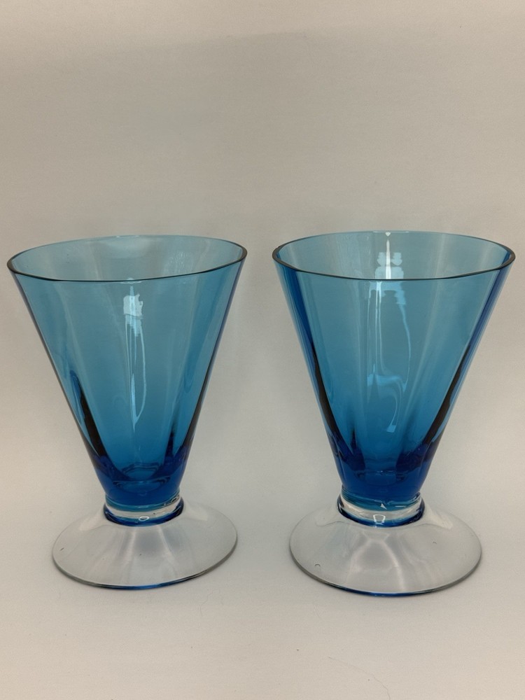 Vintage Morgantown Belton Blue Glass Cone Tumblers Clear Footed 5