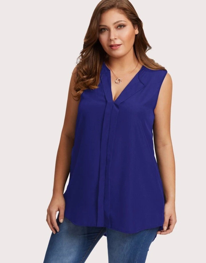 NEW Shein Curve Top 4XL Royal Blue Sleeveless V-Neck Blouse Women's Plus Size