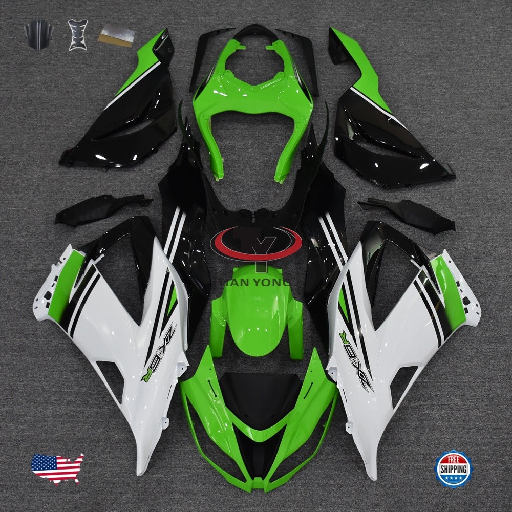 Green White For Kawasaki Ninja 2013-2018 ZX6R ZX636 ABS Fairings Kit Injection