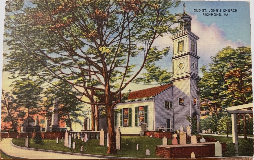 Vintage postcard: Old St John's Church, Richmond, VA, est 1741, posted, ex cond
