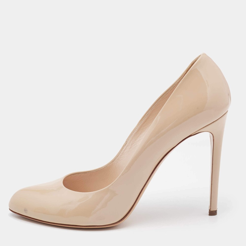 Casadei Beige Patent Leather Pointed Toe Pumps Size 395
