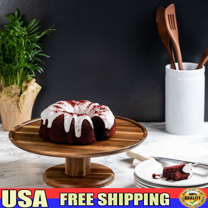 Elegant Acacia Wood Round Cake Stand for Parties Events Decor Brown-image