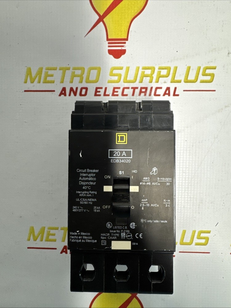 Square D EDB34020 20A 3 Poles Bolt On Circuit Breaker
