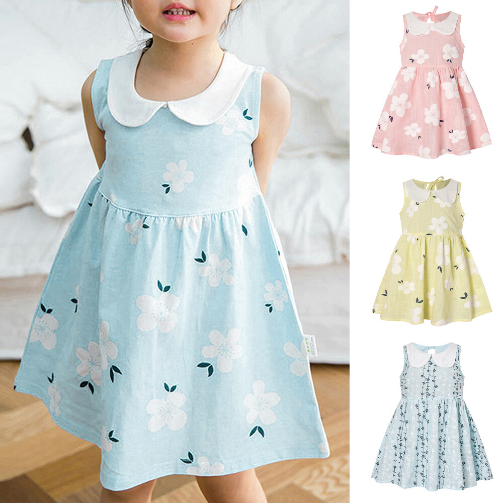 Kids Girl Floral Printed Sleeveless Dresses Summer Casual Holiday Party Beach