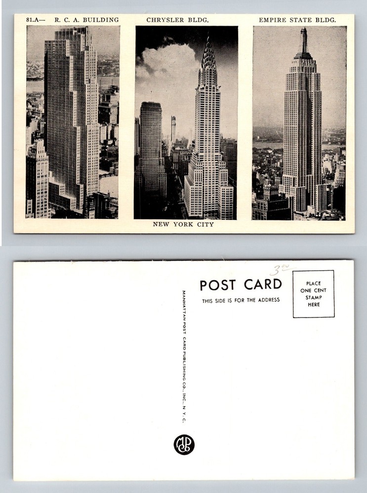 New York City NY, RCA Chrysler Empire State Buildings Vintage Postcard
