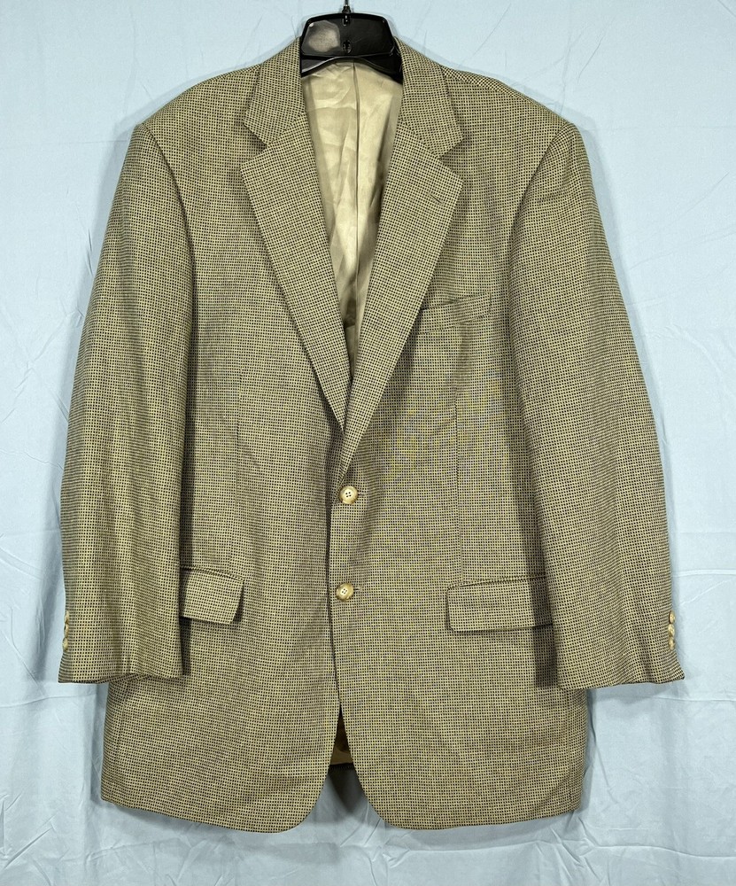 TALLIA UOMO Tan/Black SILK/WOOL BLEND Lined 2-BUTTON Sport Coat/Blazer Sz 44/L