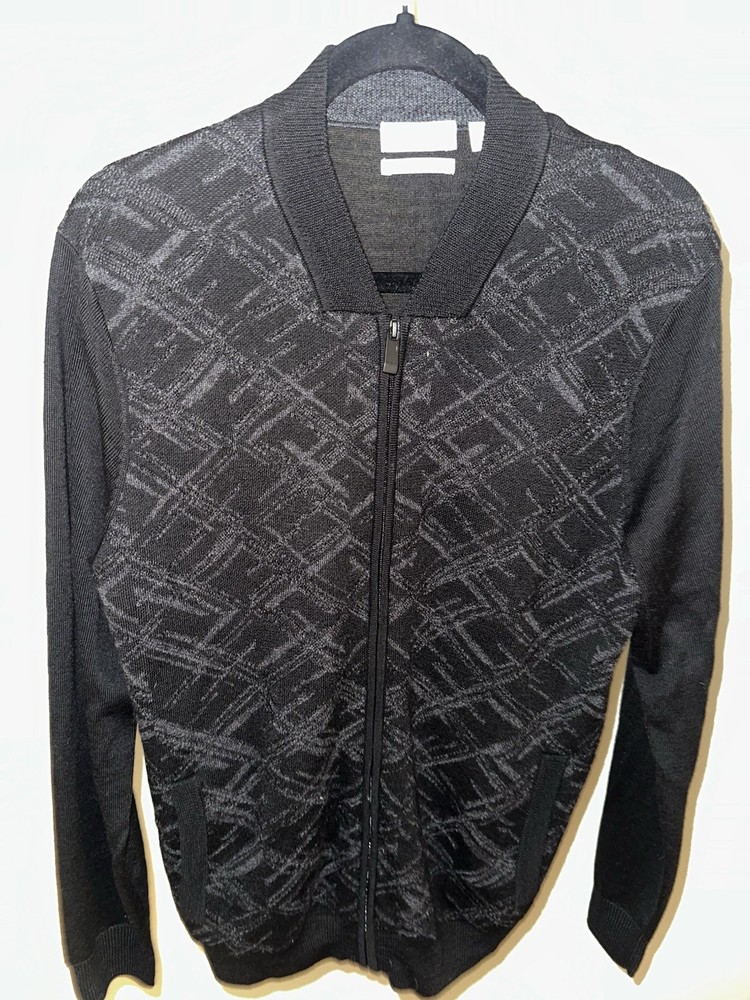 Calvin Klein Men’s Full Zip Knit Sweater Jacket Black Textured Italian Size M