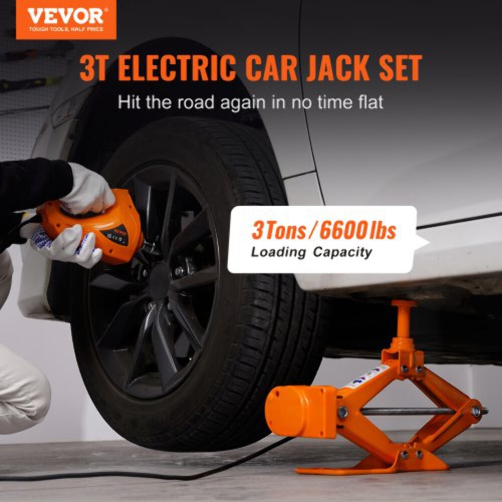 Electric Car Jack 3 Tons 6600 lbs Scissor Jack with Electric Impact