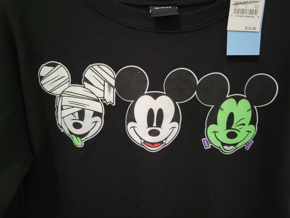 Disney Halloween Mickey Mouse Monster Faces Graphic Sweatshirt Black Small