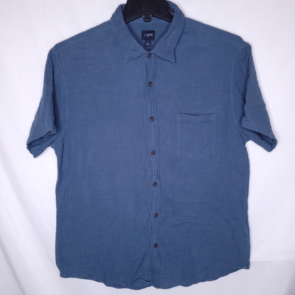 J Crew Shirt Mens Large Blue Gauze Short Sleeve BR546