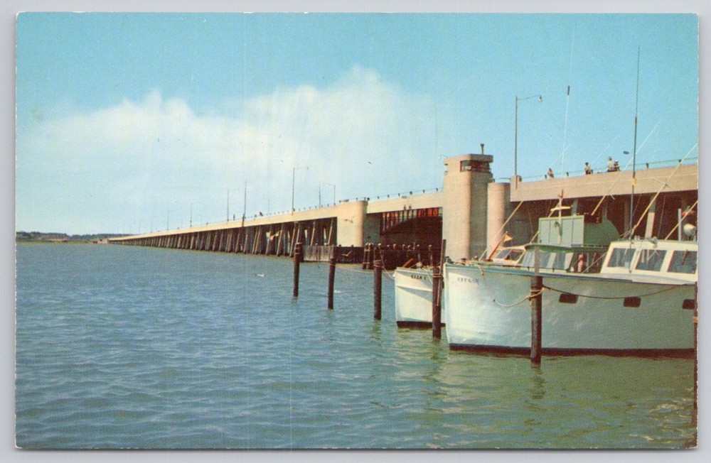 Ocean City MD Dual Highway Bridge Sinepuxent Bay Plastichrome Postcard