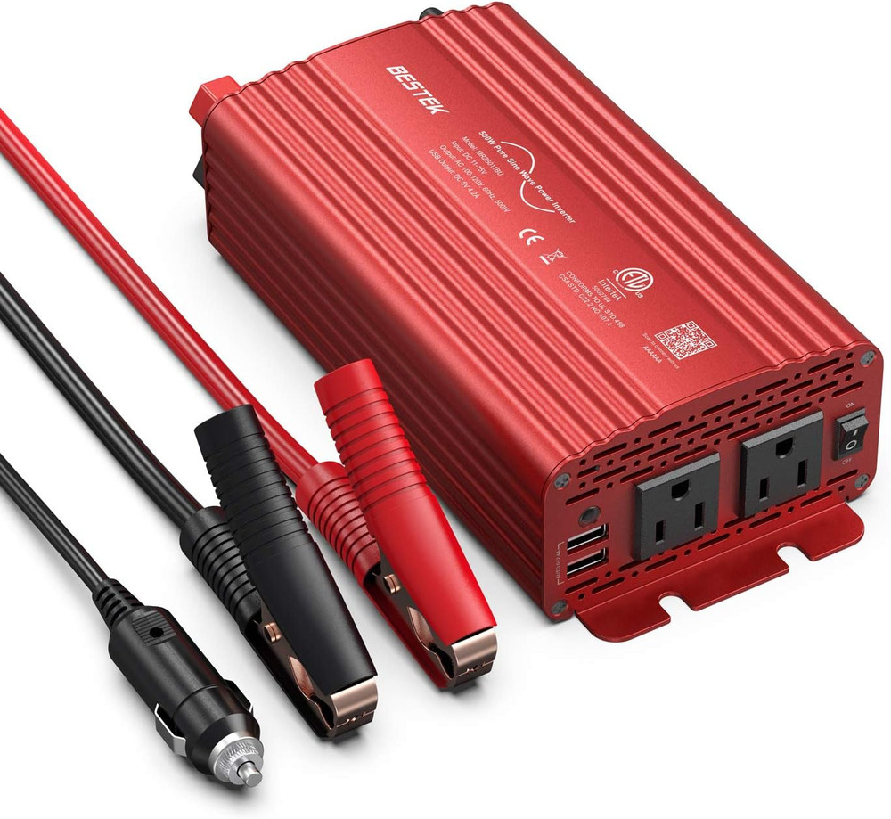 BESTEK 500W Pure Sine Wave Power Inverter DC 12V to AC(2 Outlets) 110V Car Charg