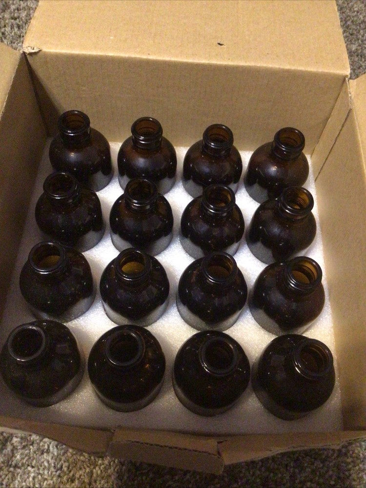 16 Amber 4oz Boston Round Glass Bottle Black Spray Fine Ribbed Mist Sprayer