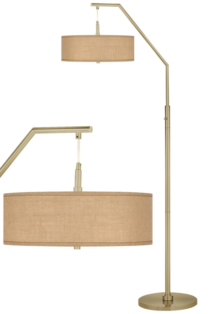 Woven Burlap Giclee Warm Gold Arc Floor Lamp