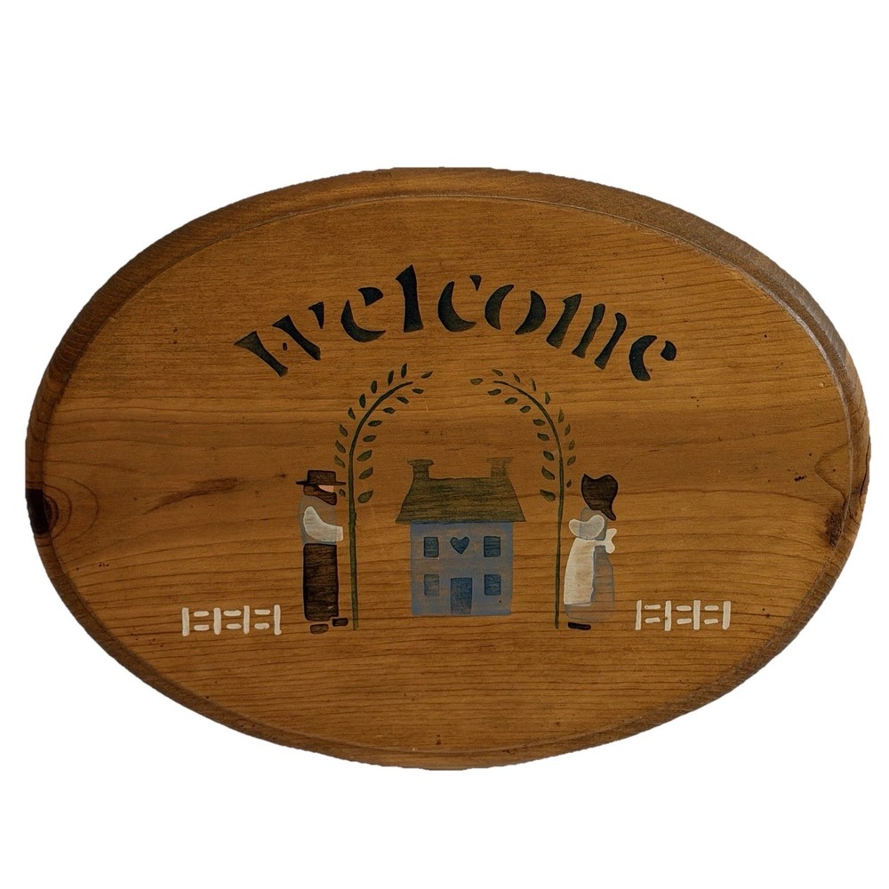 Vintage Rustic Wood Farmhouse Welcome Sign - Folk Art Hand Painted 11” W